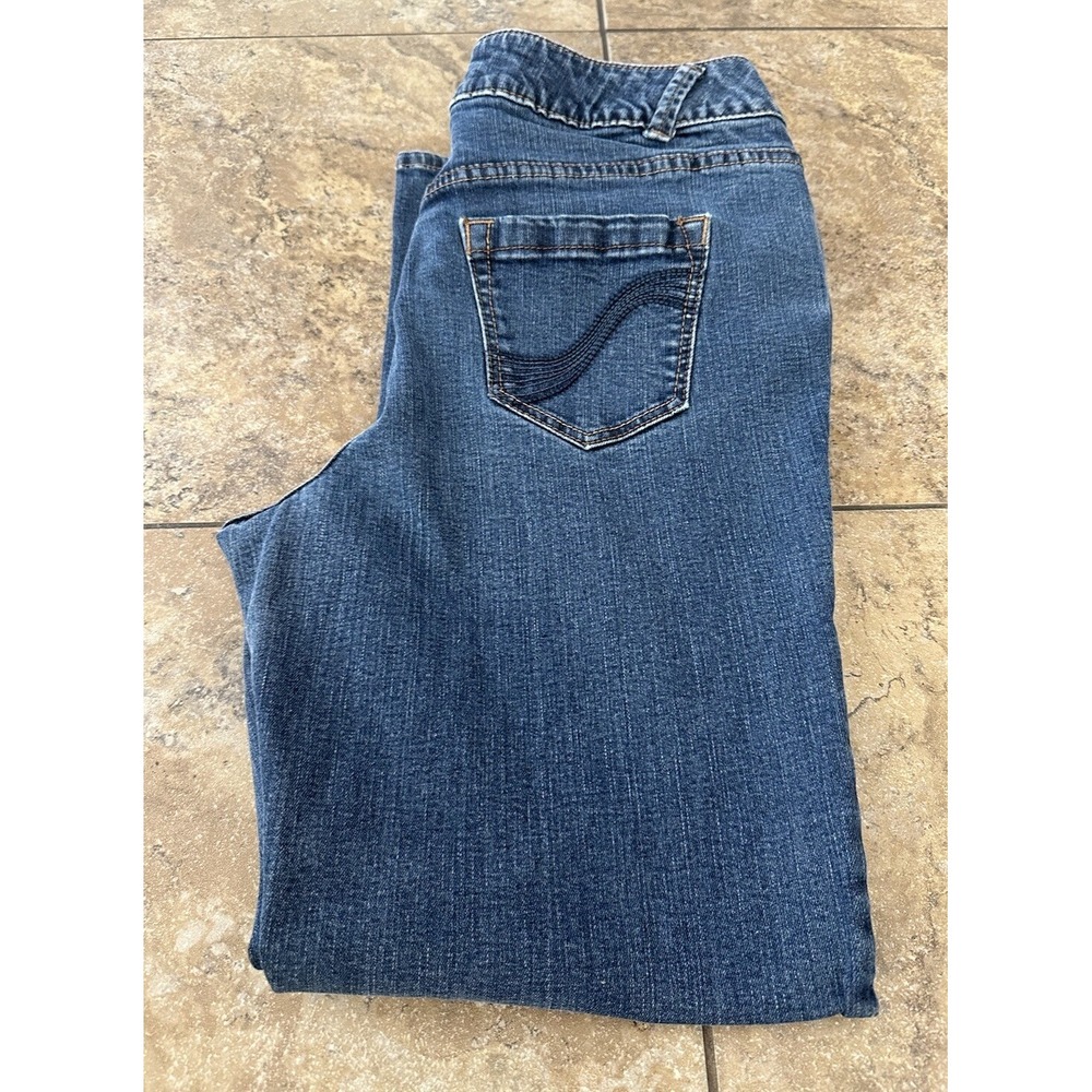 Lane Bryant Women Slim Boot Cut Genius Fit Blue Jeans Size 14 Petite Dark Wash